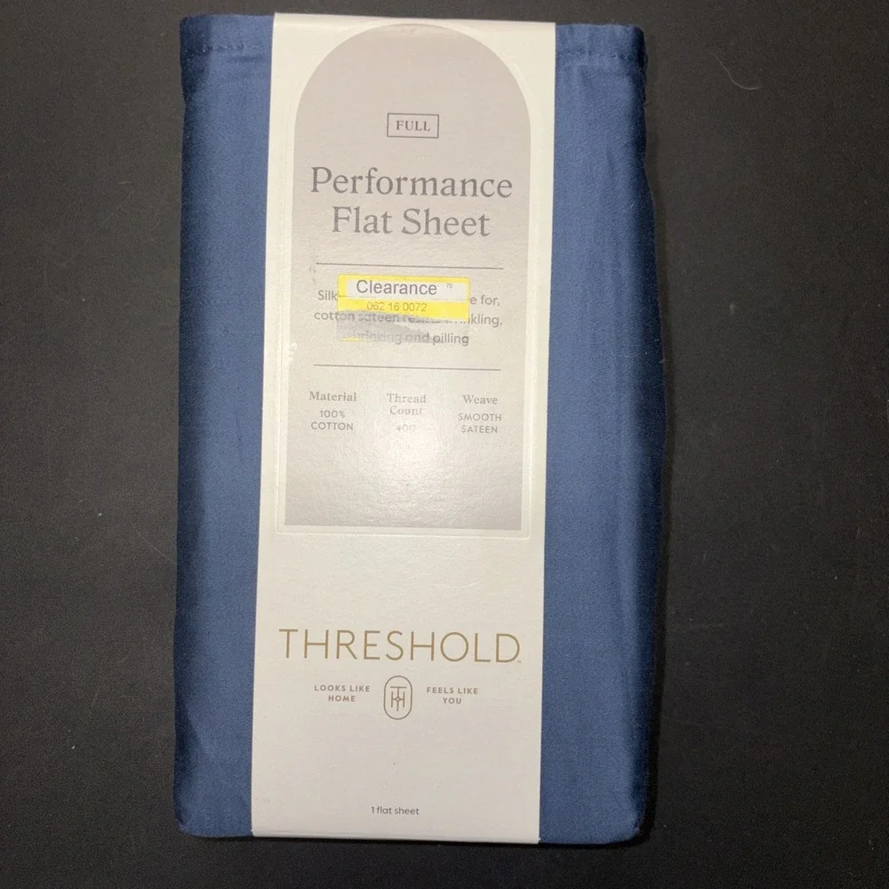 Full 400 Thread Count Performance Flat Sheet Metallic Blue Threshold Cotton 0782